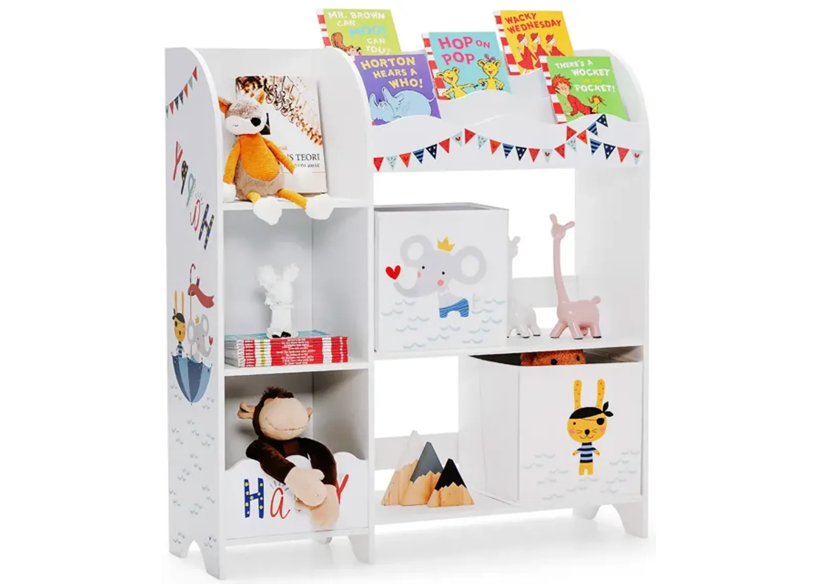 Kids Toy and Book Organizer Children Wooden Storage Cabinet with Storage Bins