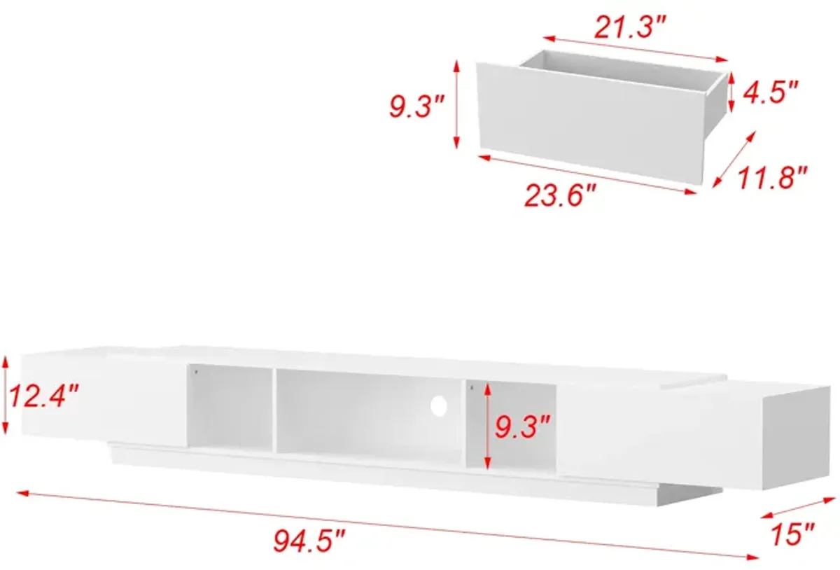 White Wood TV Media Console Entertainment Center with Drawers Fits TV's up to 100 in.