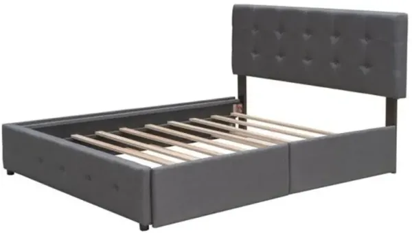 Upholstered Platform Bed with 2 Drawers and Trundle,  Linen Fabric