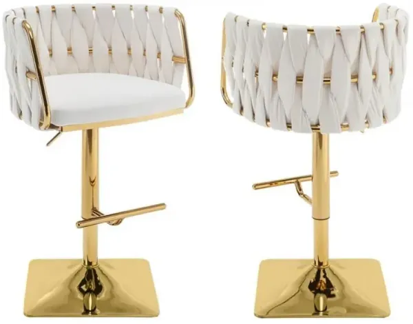 Velvet upholstered barstool in Cream fabric and gold color base (SET OF 2)