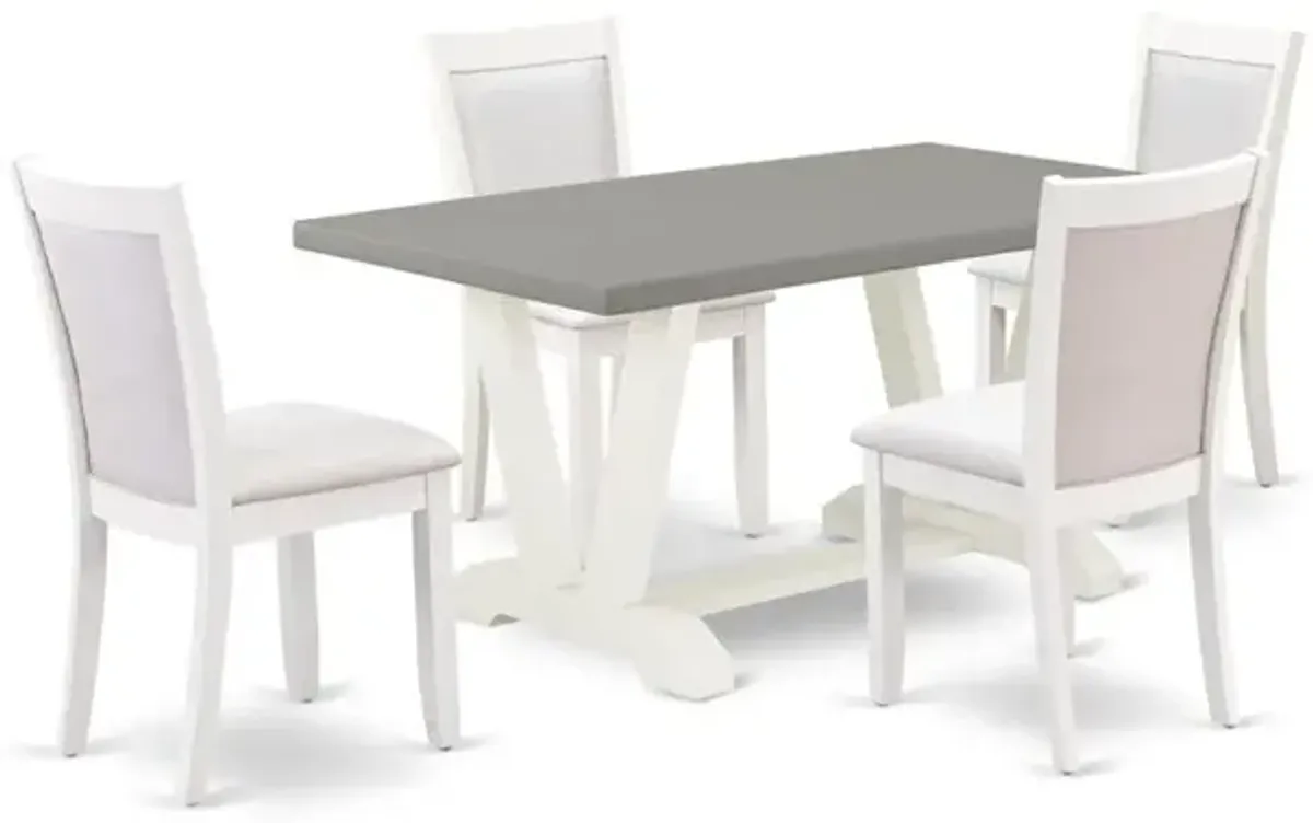 East West Furniture 5-Piece Dining Room Table Set Includes a Wood Dining Table and 4 Cream Linen Fabric Upholstered Chairs with Stylish Back - Wire Brushed Linen White Finish