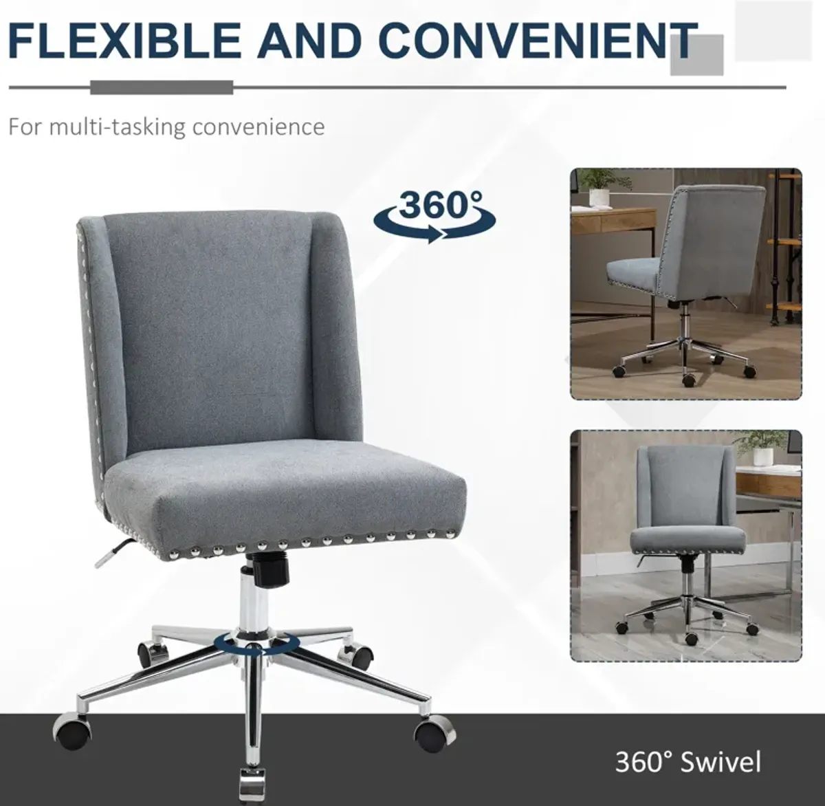 Gray Task Chair: Mid Back Office Chair with Tilt and 360° Swivel