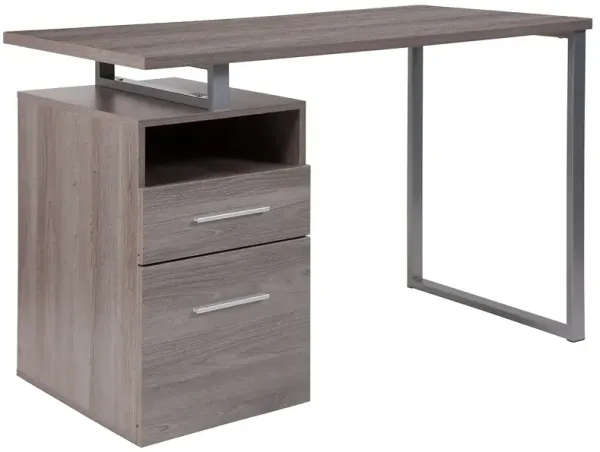 Flash Furniture Harwood Light Ash Wood Grain Finish Computer Desk with Two Drawers and Silver Metal Frame