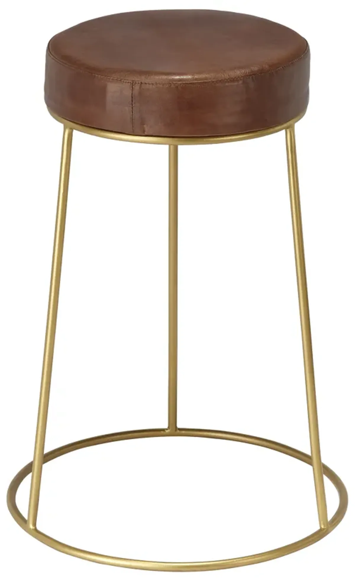 Henry Round Brown Leather Counter Stool