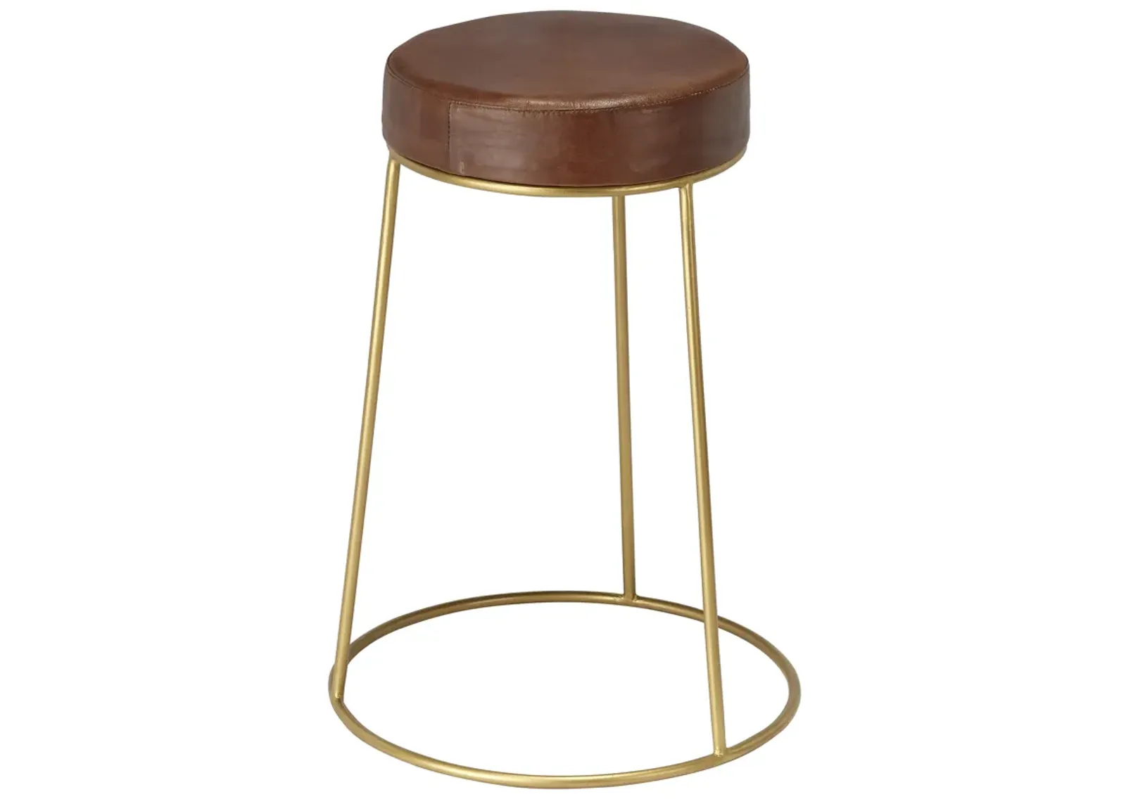 Henry Round Brown Leather Counter Stool