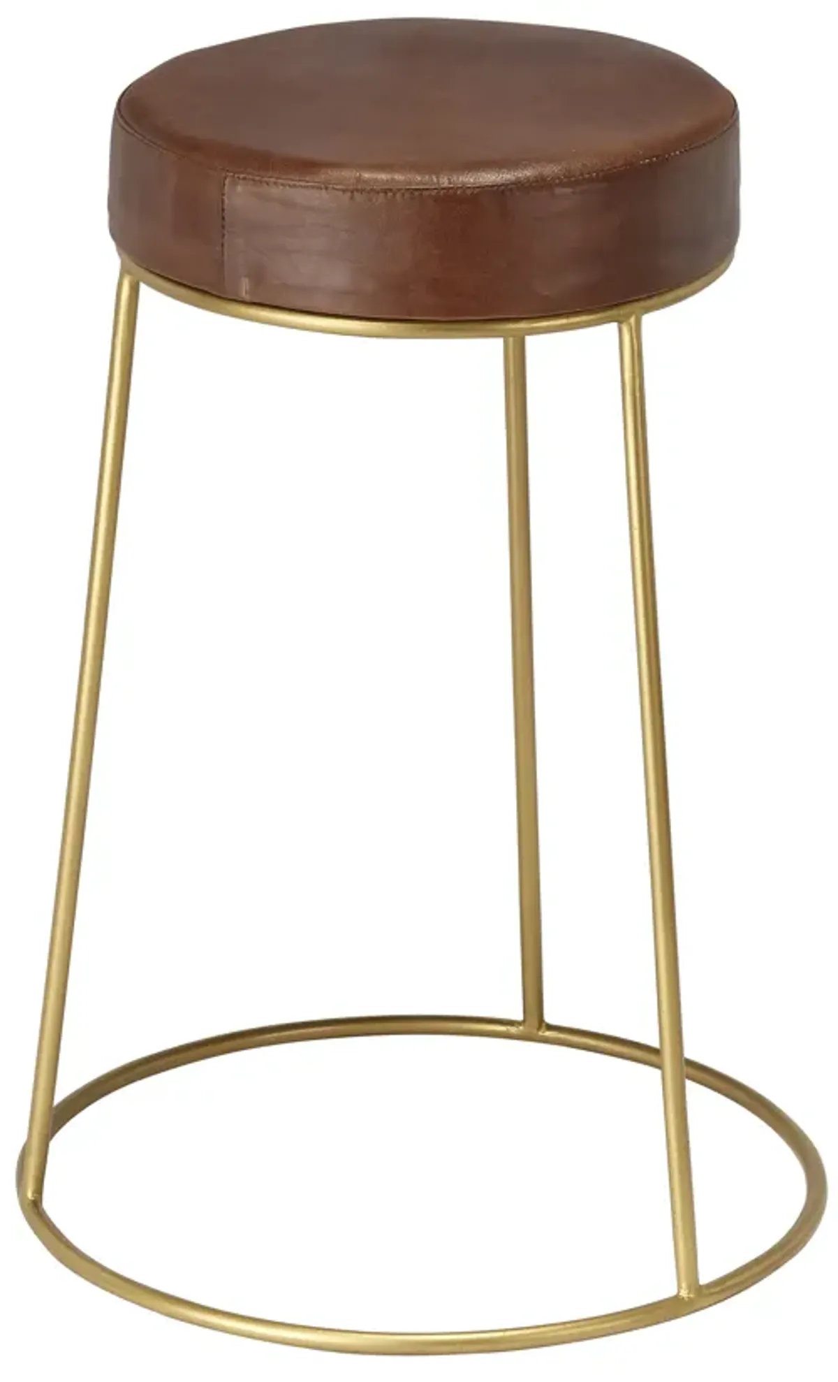 Henry Round Brown Leather Counter Stool