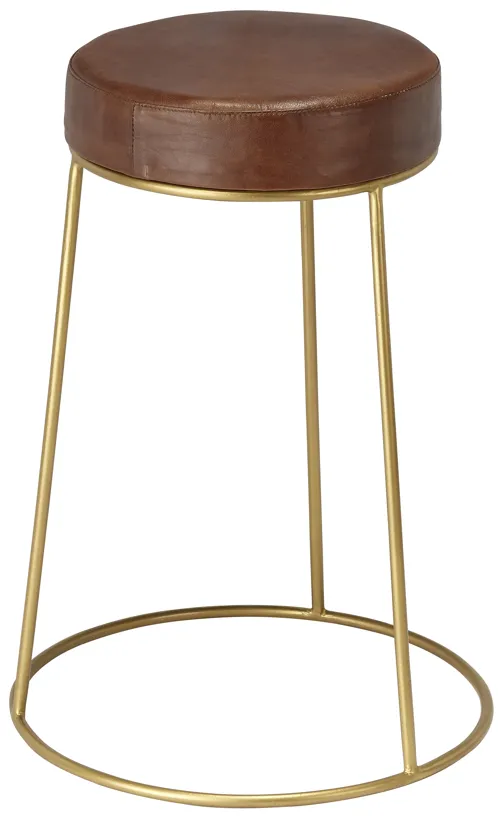 Henry Round Brown Leather Counter Stool