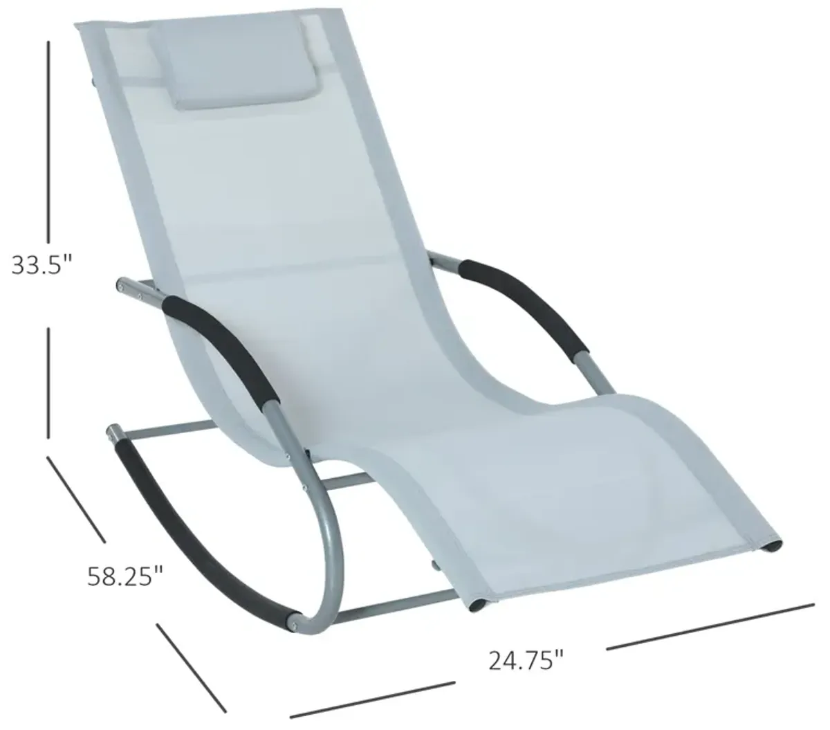 Grey Patio Comfort: Zero Gravity Rocker Chair with Detachable Pillow