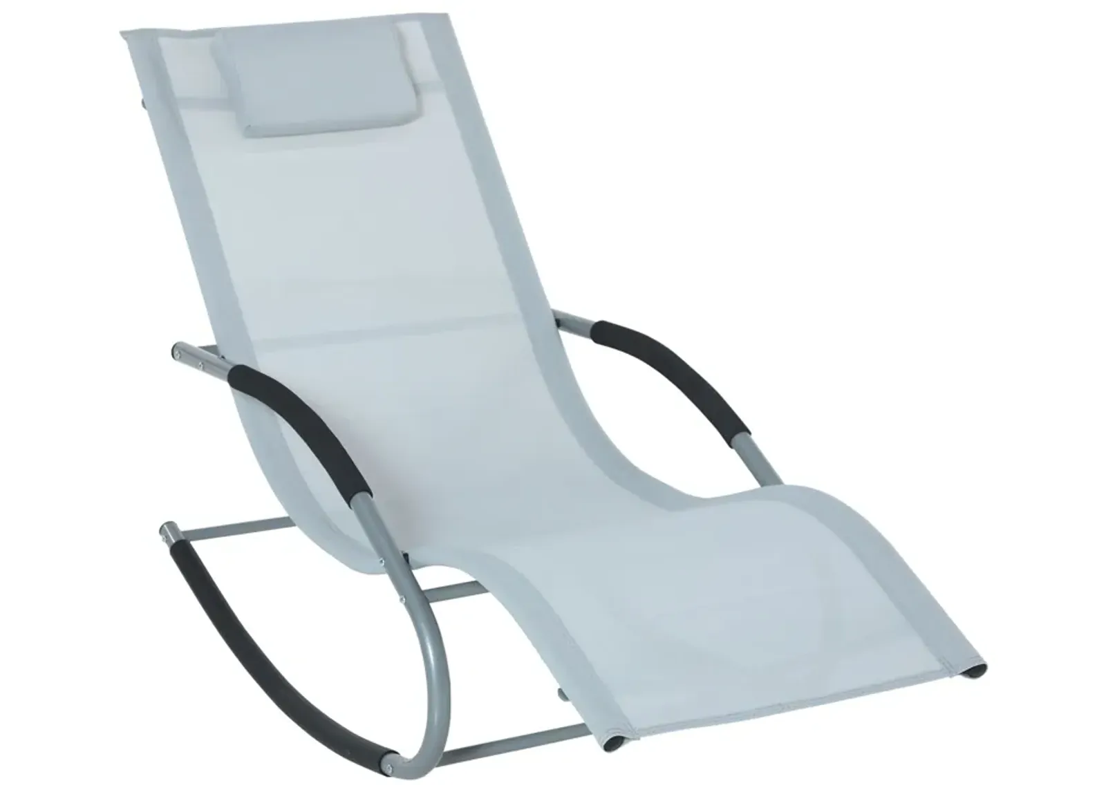 Grey Patio Comfort: Zero Gravity Rocker Chair with Detachable Pillow