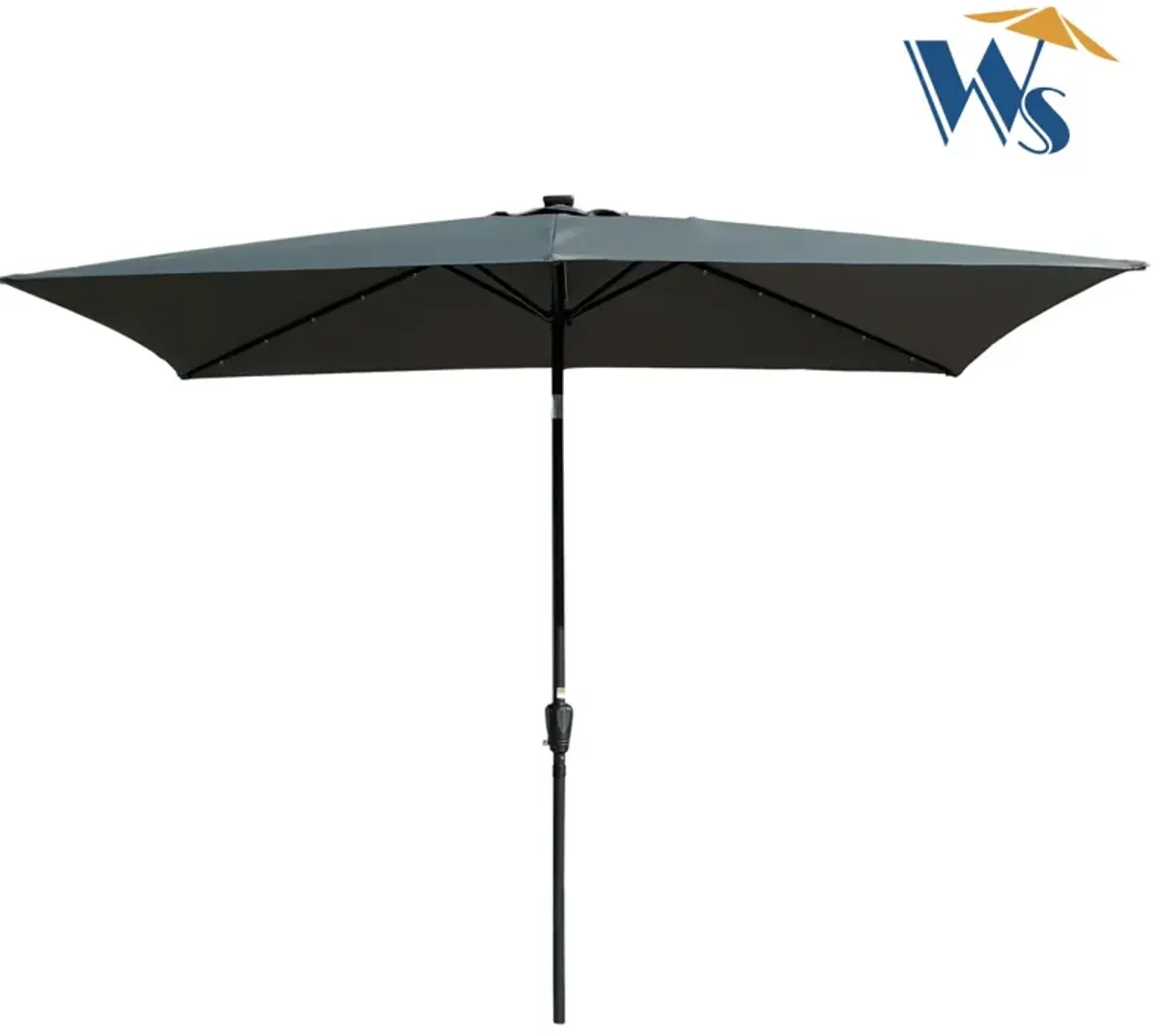 10 X 6.5FT Rectangular Patio Solar LED Lighted Outdoor Umbrellas With Crank And Push Button