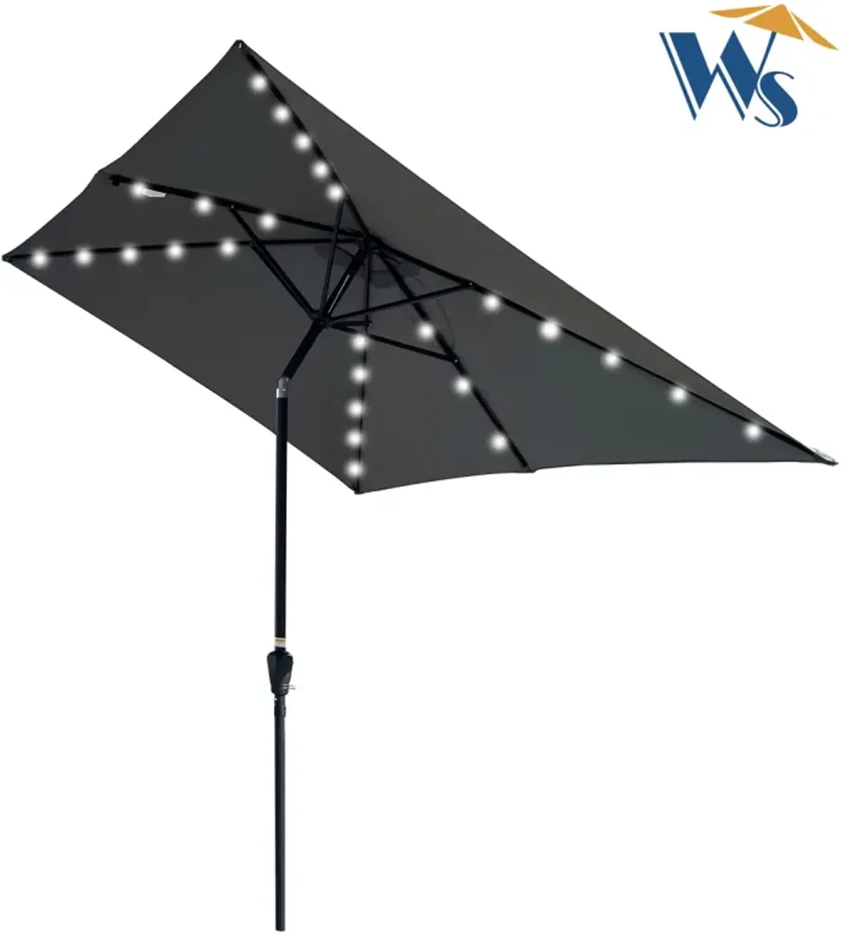 10 X 6.5FT Rectangular Patio Solar LED Lighted Outdoor Umbrellas With Crank And Push Button