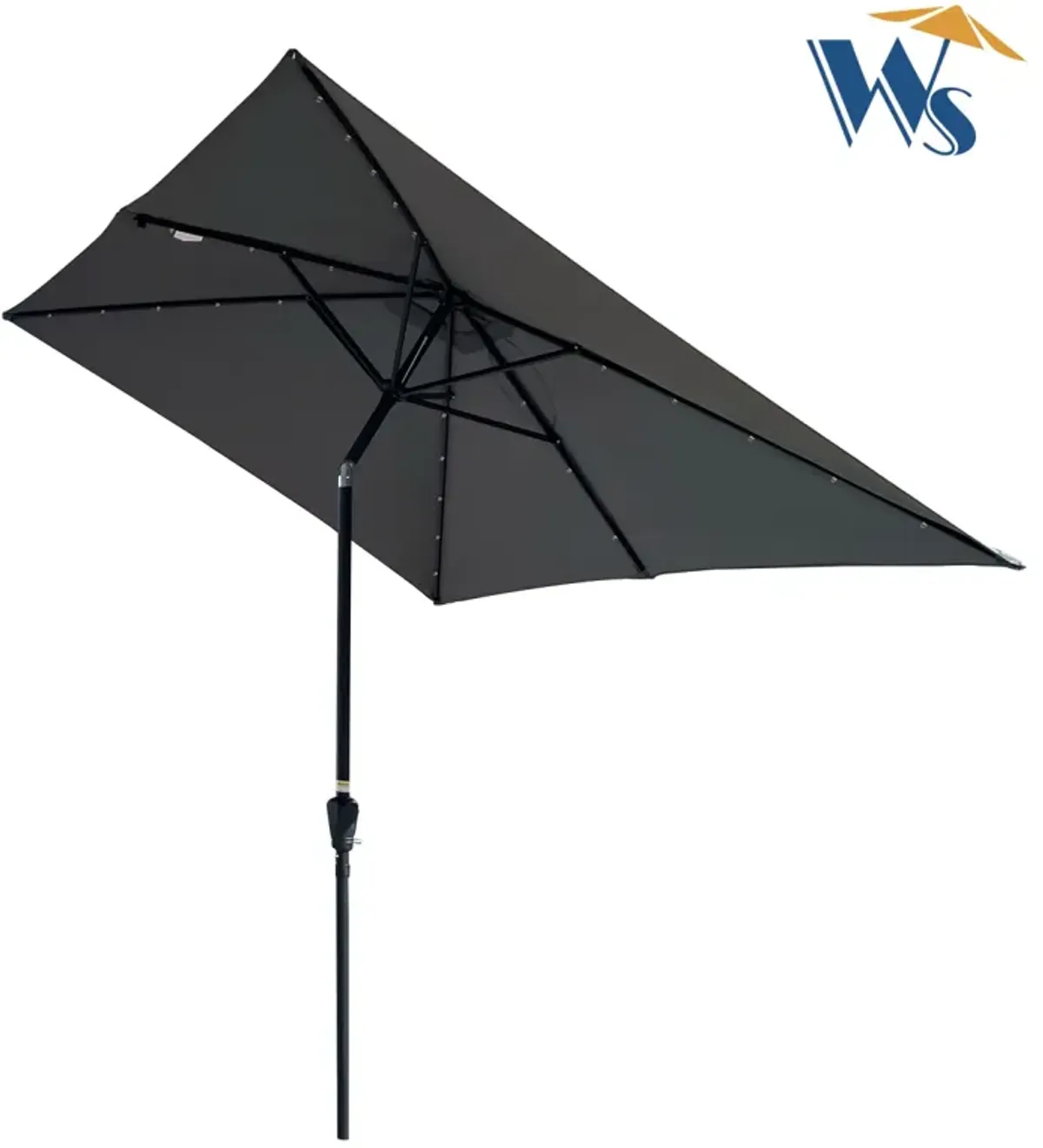 10 X 6.5FT Rectangular Patio Solar LED Lighted Outdoor Umbrellas With Crank And Push Button