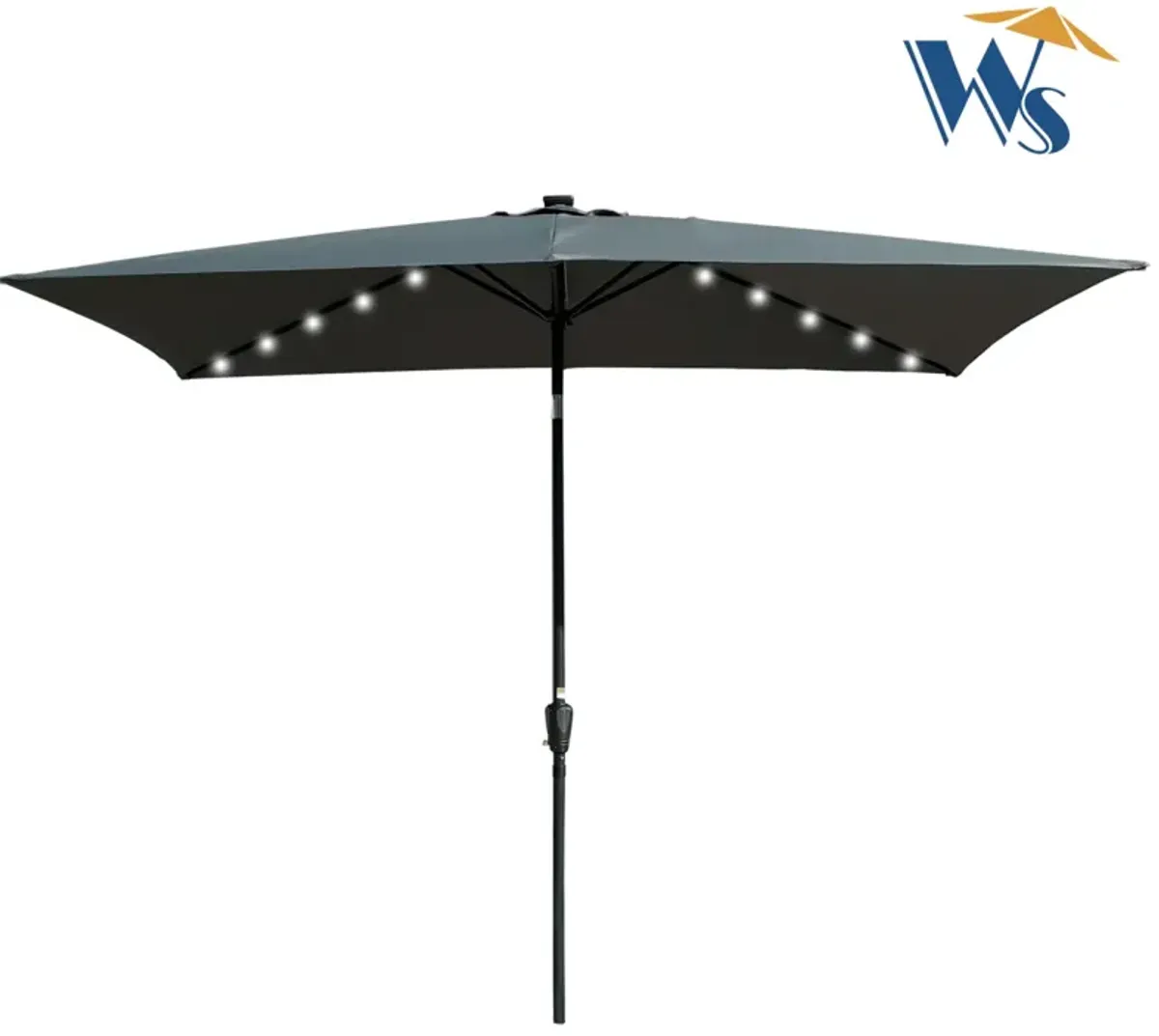 10 X 6.5FT Rectangular Patio Solar LED Lighted Outdoor Umbrellas With Crank And Push Button