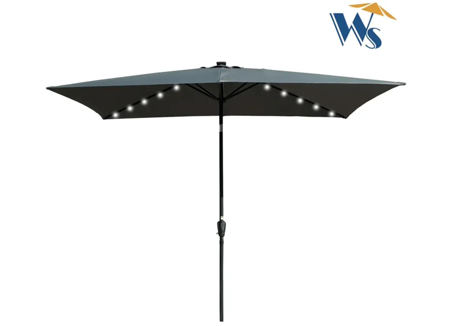 10 X 6.5FT Rectangular Patio Solar LED Lighted Outdoor Umbrellas With Crank And Push Button