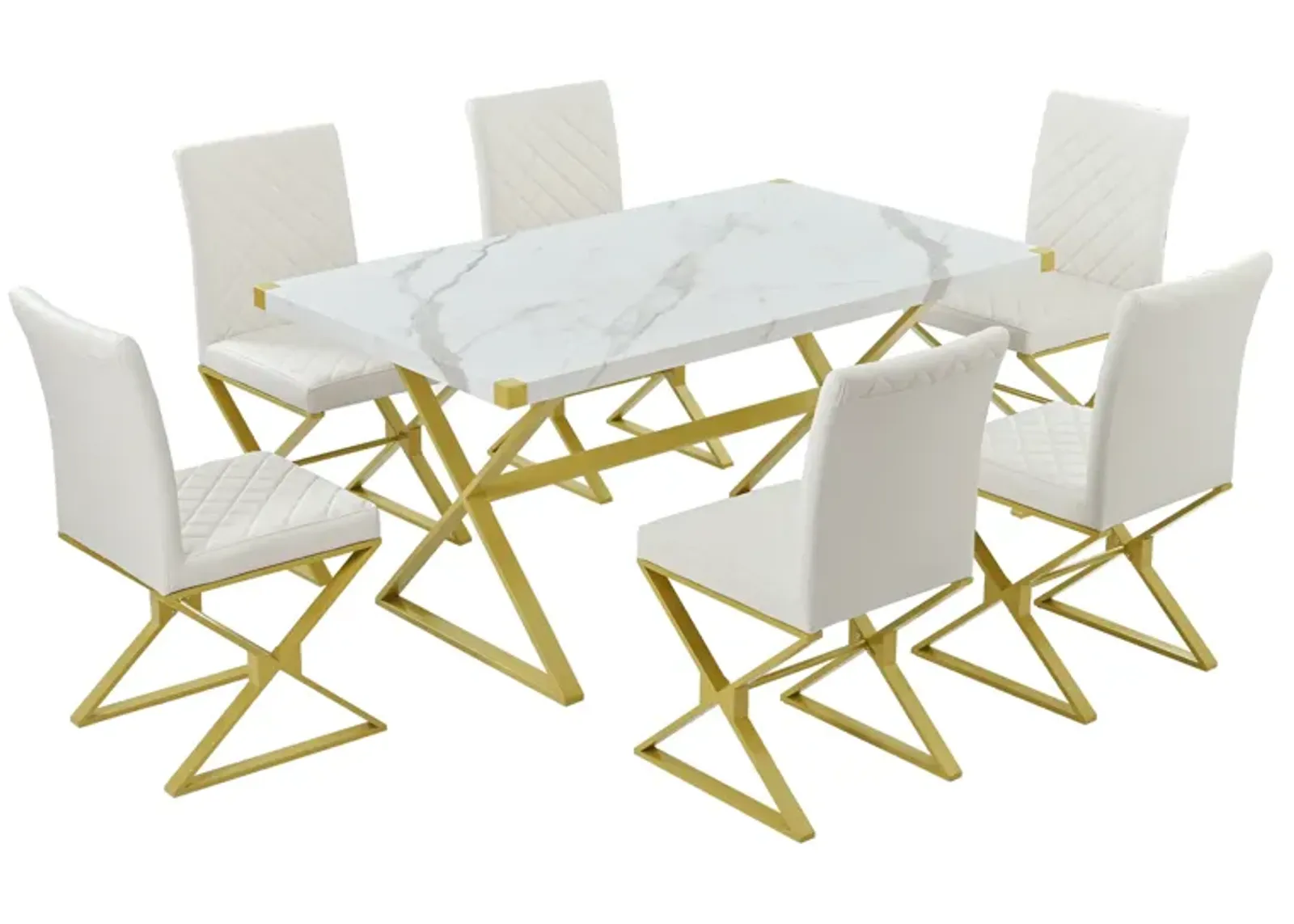 Merax 7-Piece Modern Gold Frame Dining Table Set