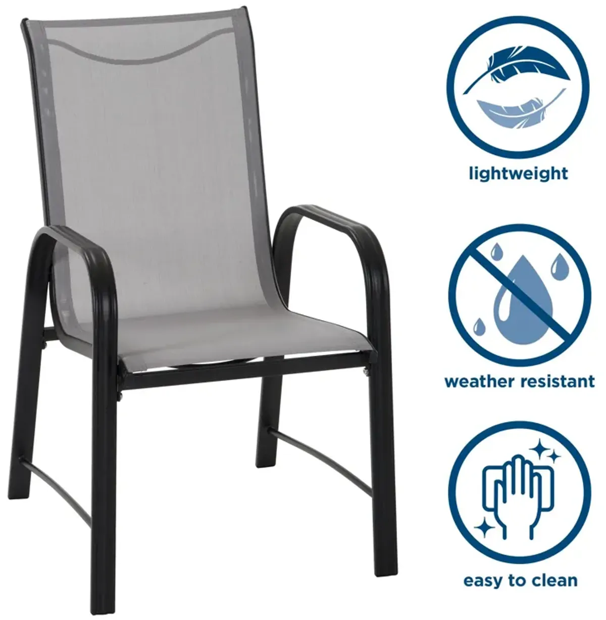 Paloma Patio Dining Chairs, Light Gray Sling, Steel Frame, 6-Pack