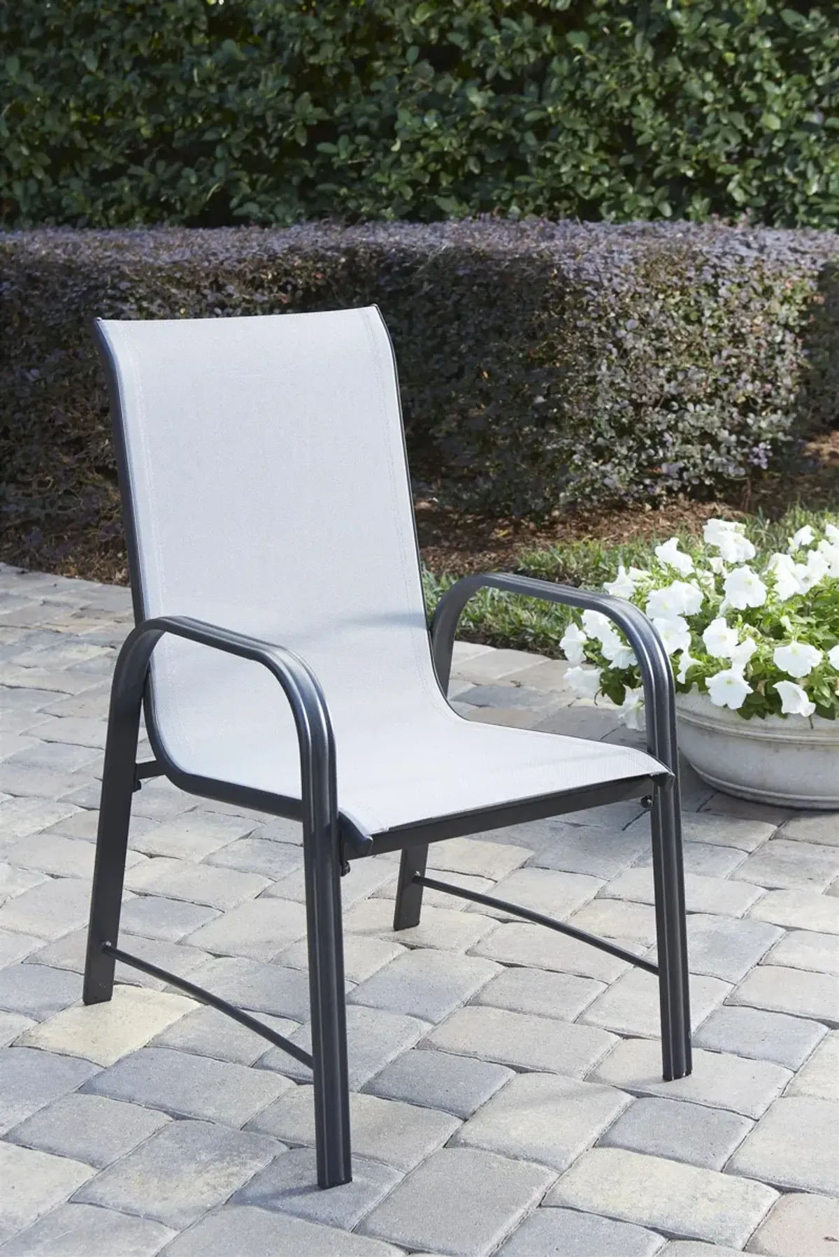 Paloma Patio Dining Chairs, Light Gray Sling, Steel Frame, 6-Pack