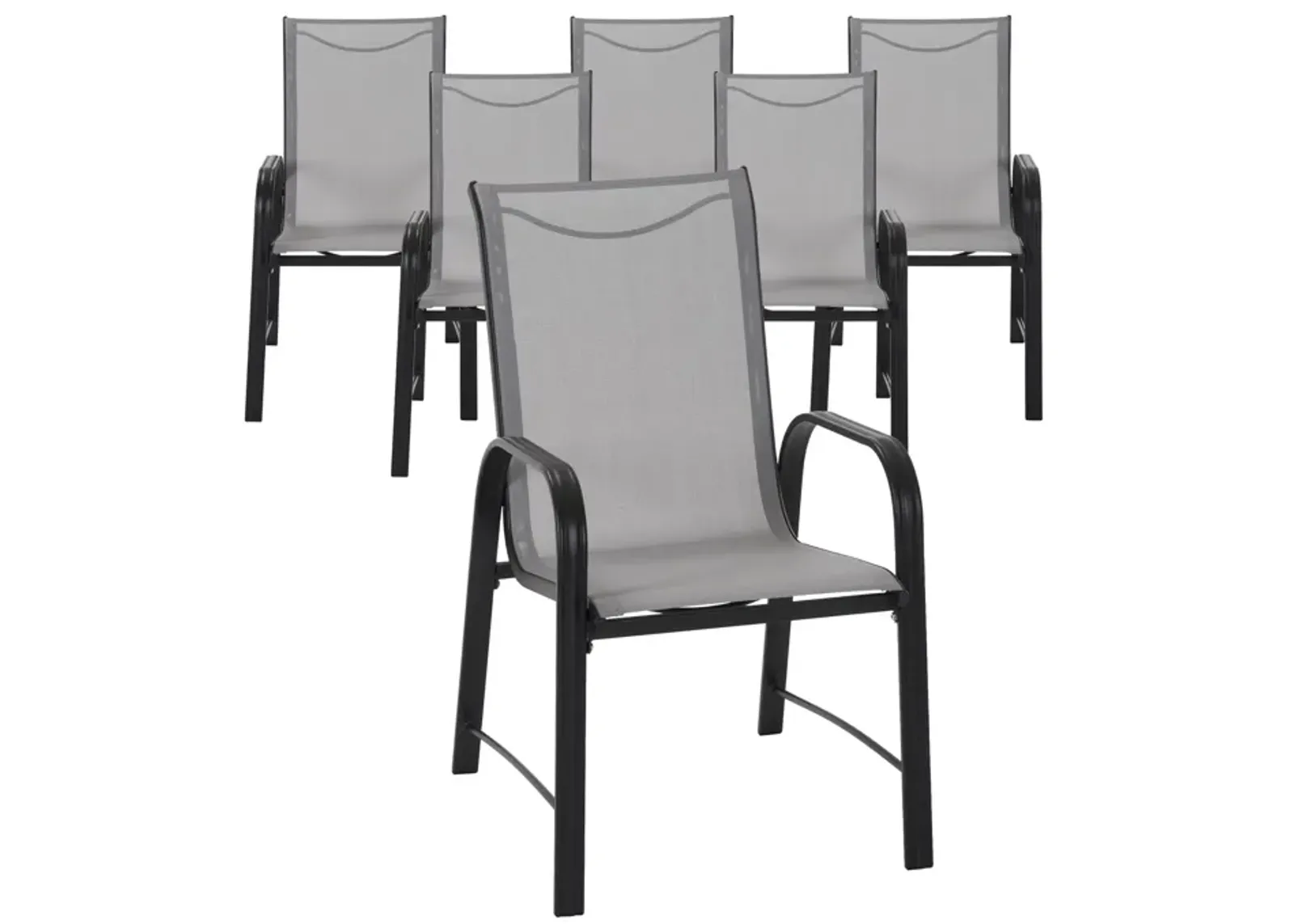 Paloma Patio Dining Chairs, Light Gray Sling, Steel Frame, 6-Pack