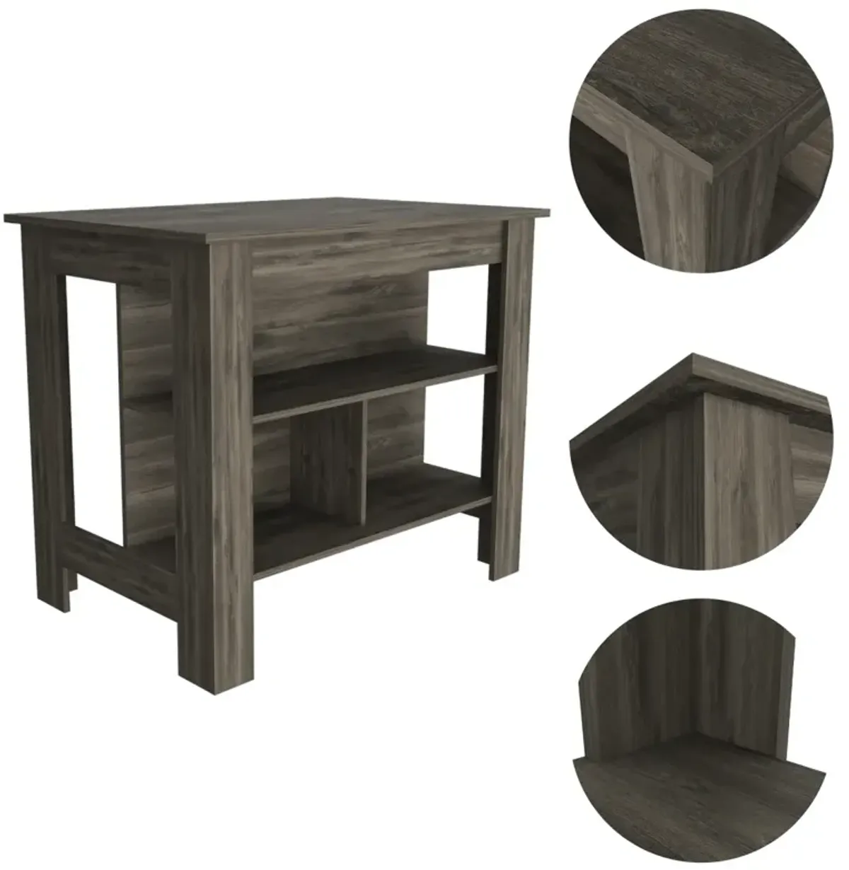 Rockaway 3-Shelf Kitchen Island Dark Brown