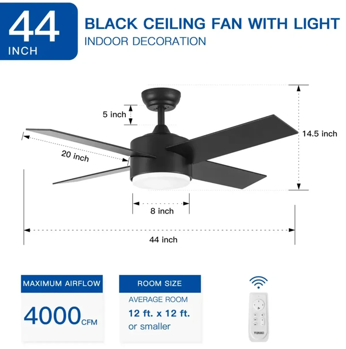 44 In Intergrated LED Ceiling Fan With Black Abs Blade