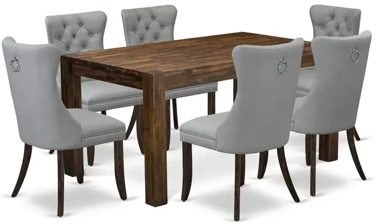 7 Piece Modern Dining Set Contains a Rectangle Rustic Wood Kitchen Table