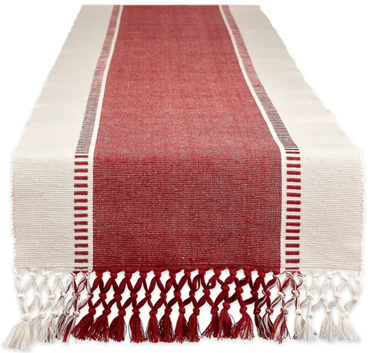 13" x 72" Red and White Dobby Striped Rectangular Table Runner