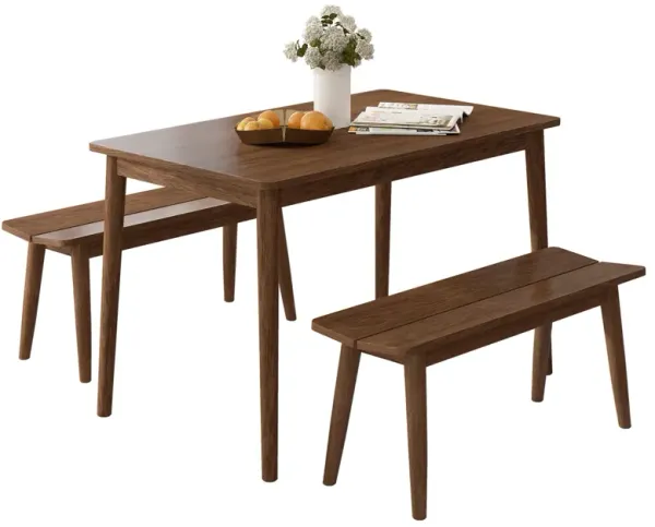3 PCS Wooden Dining Table Set Kitchen Furniture For 4 Modern Table Set With 2 Benches Spacious
