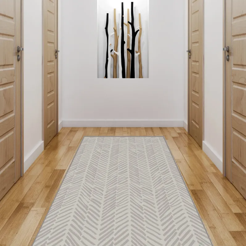 Deerlux Modern Living Room Area Rug with Nonslip Backing, Abstract Beige Chevron Strokes Pattern, 2.5 x 6.5 Ft Runner