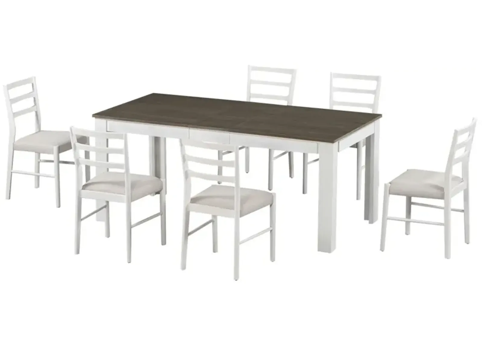 7-Piece Wooden Dining Table Set Mutifunctional Extendable Table With 12" Leaf And 2 Drawers