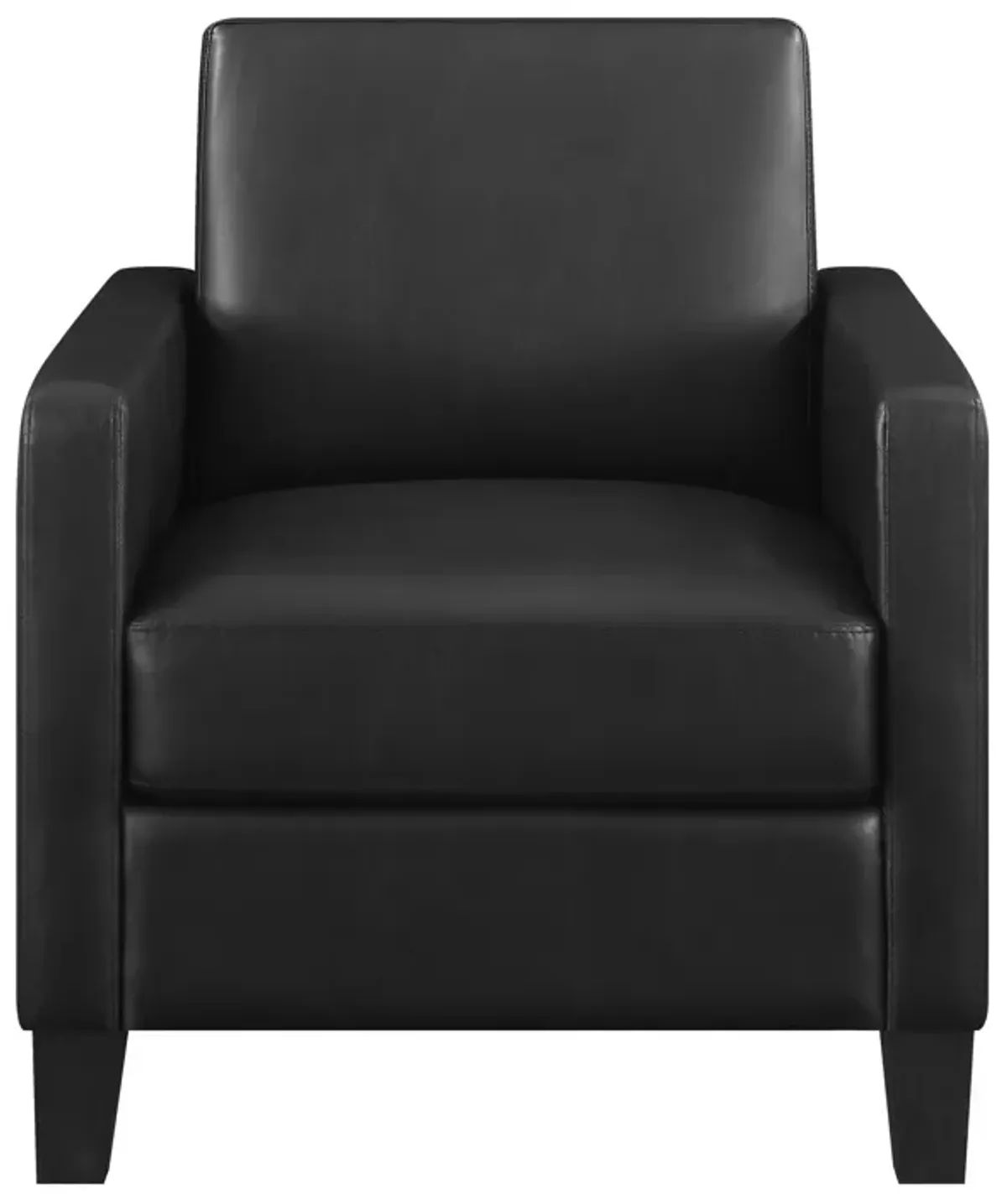 34 Inch Modern Accent Chair, Angled Back, Modern Style, Black Faux Leather-Benzara