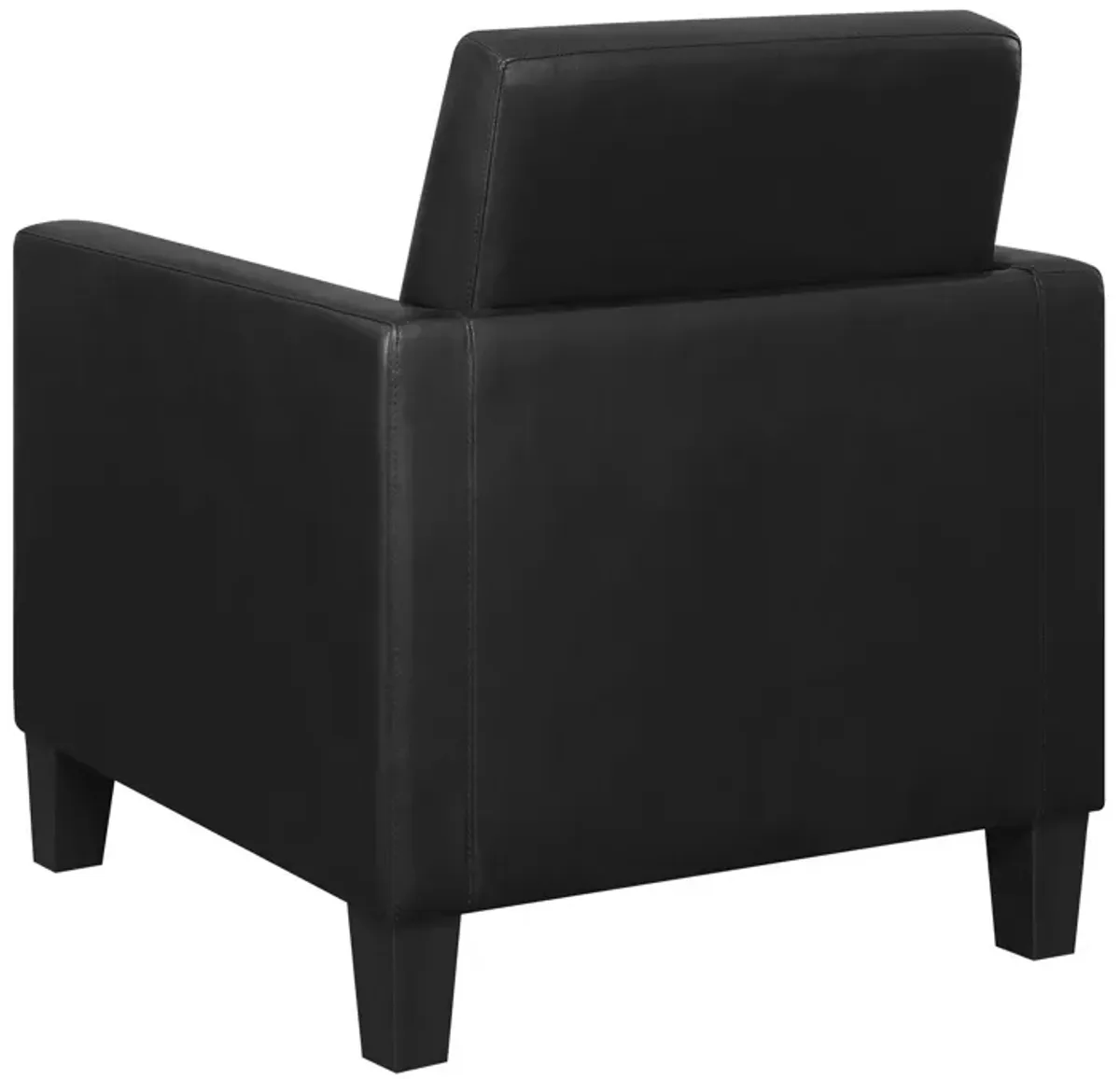 34 Inch Modern Accent Chair, Angled Back, Modern Style, Black Faux Leather-Benzara