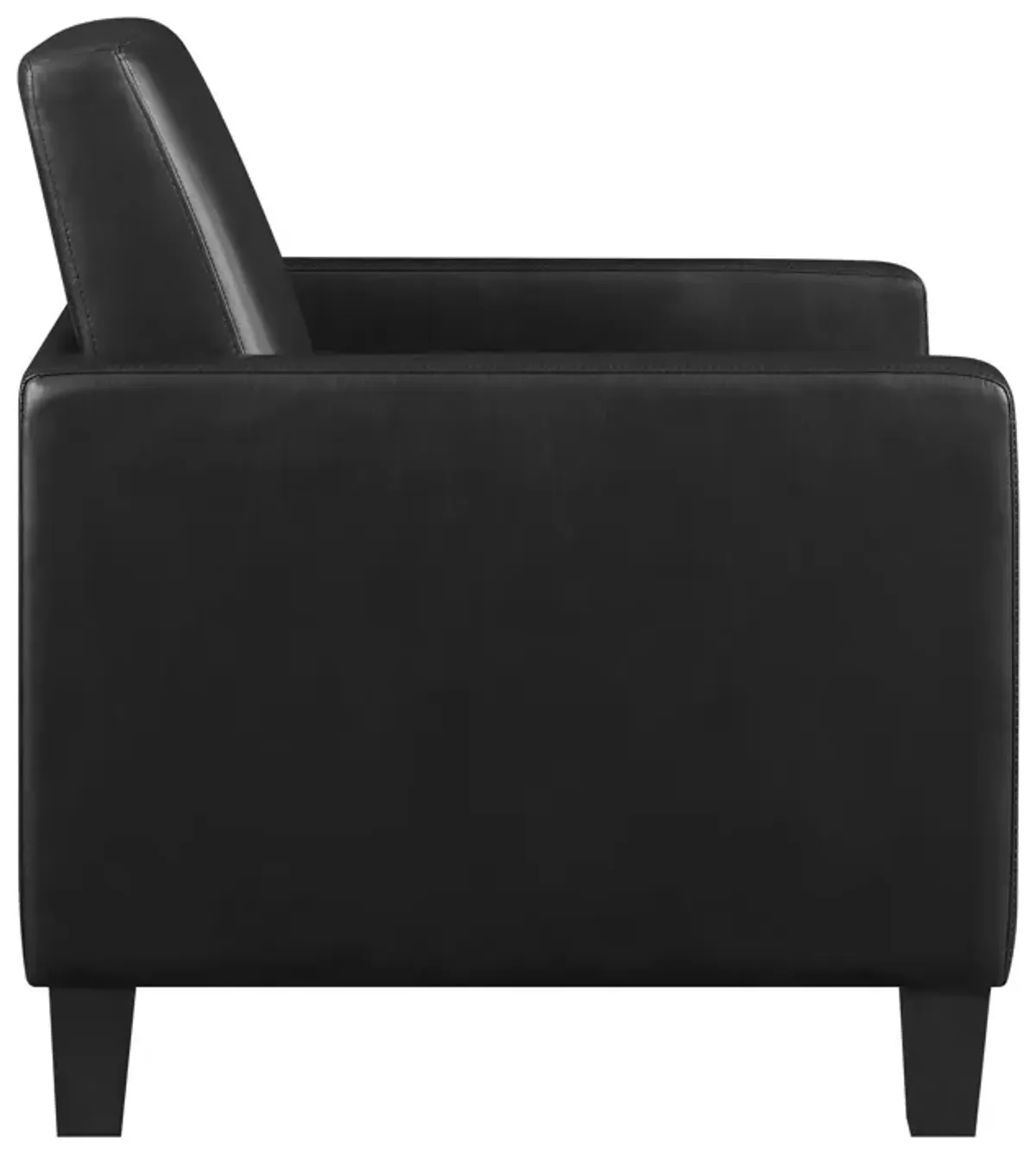 34 Inch Modern Accent Chair, Angled Back, Modern Style, Black Faux Leather-Benzara
