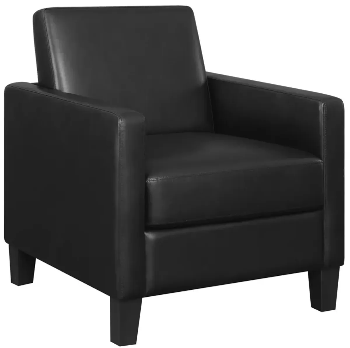 34 Inch Modern Accent Chair, Angled Back, Modern Style, Black Faux Leather-Benzara