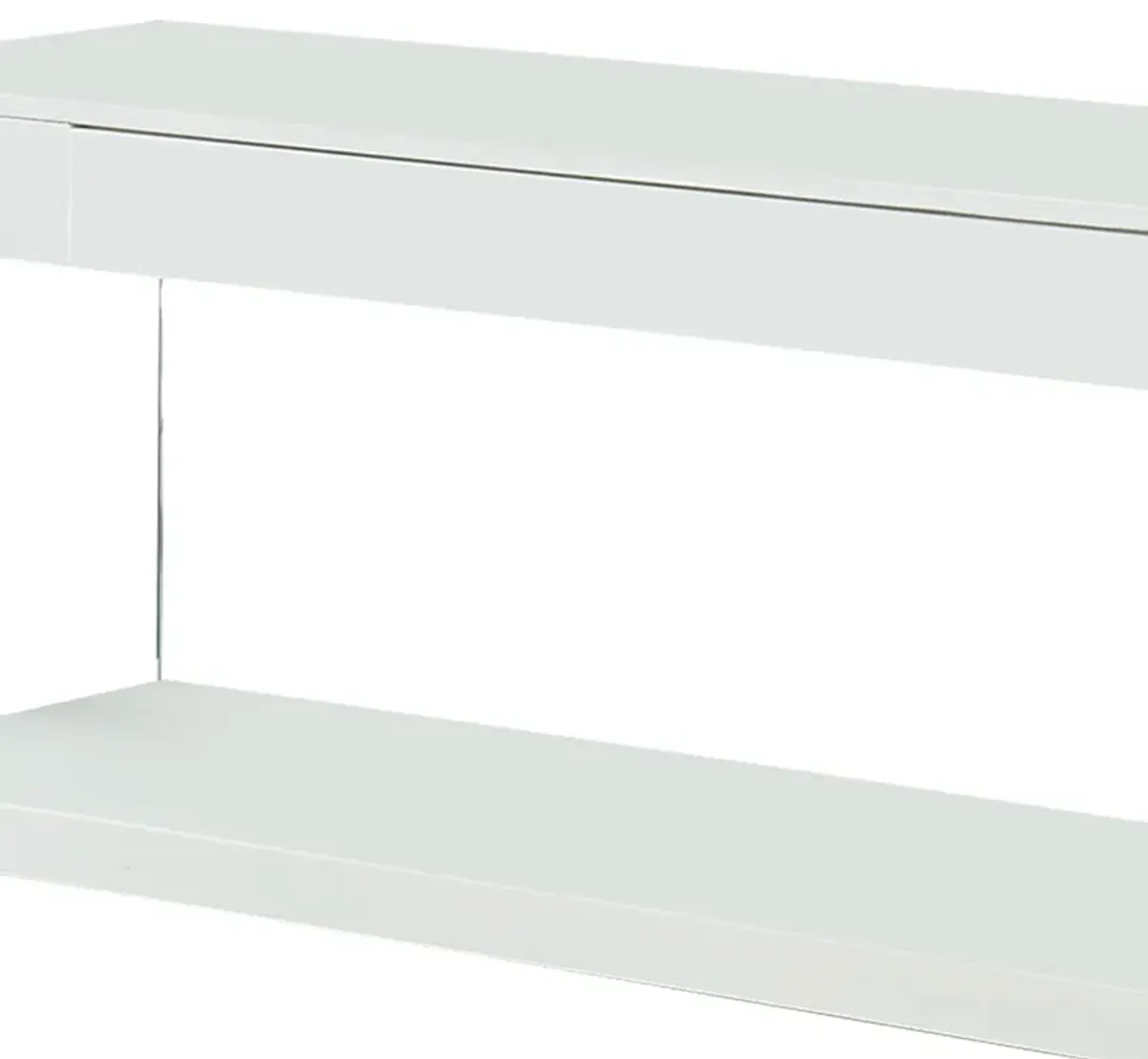 Contemporary Style Plastic TV Stand with Glass Side Panels, White-Benzara