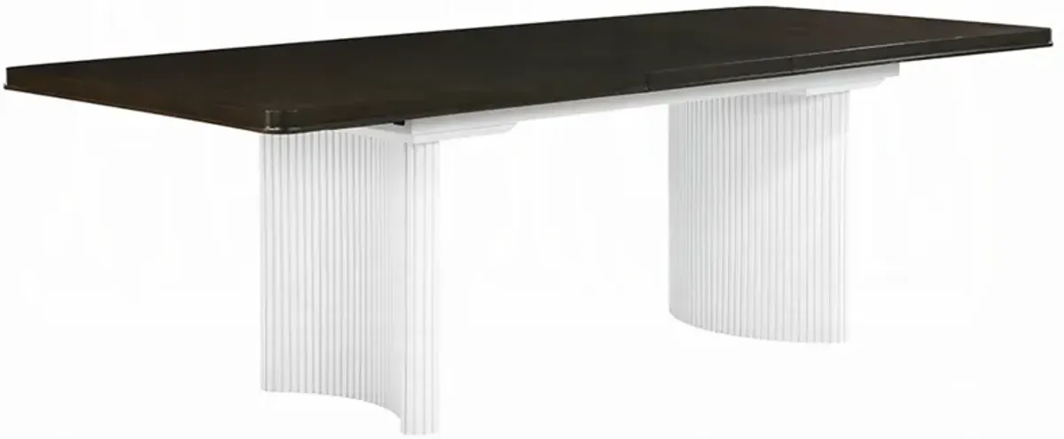 Aren Extendable Dining Table, Double Pedestal, Brown White, 78-96 Inch