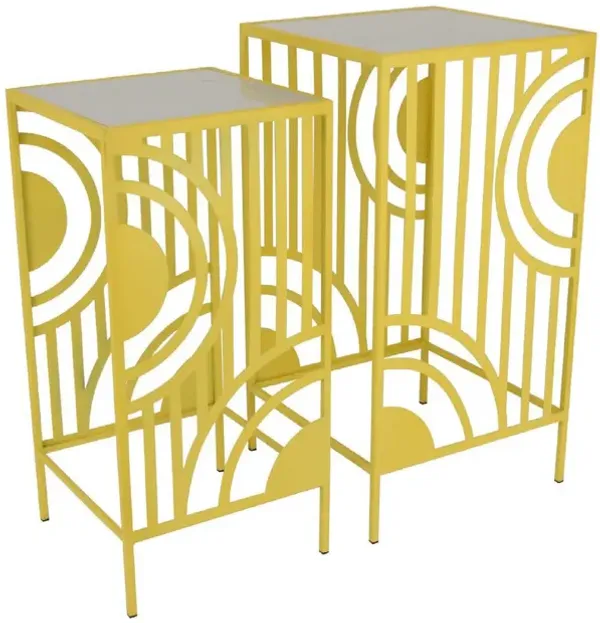 Percy Plant Stand Table Set of 2, Marble Top, Gold Metal 26, 24 Inch
