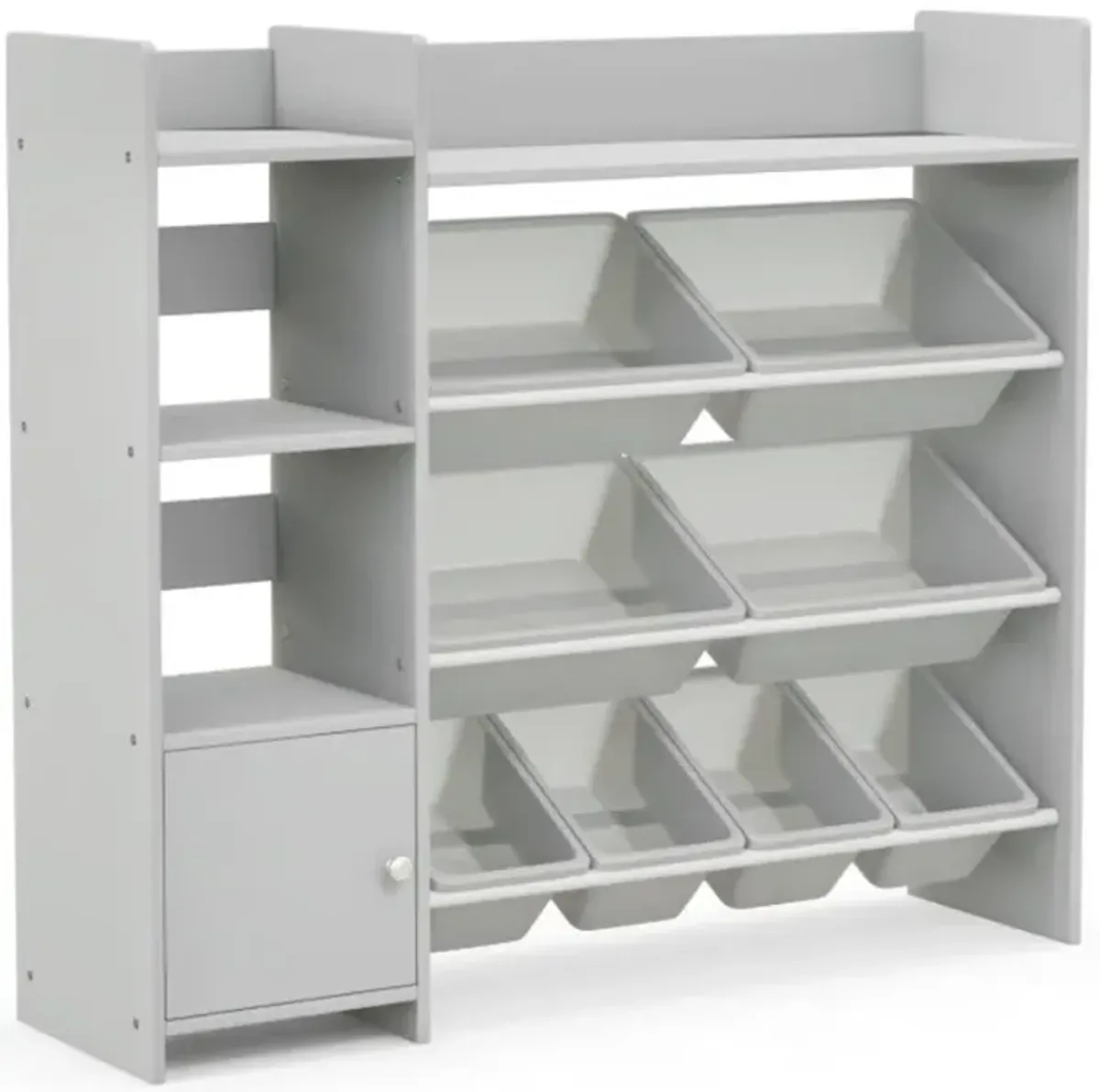 Hivvago 4-Tier Kids Bookshelf and Toy Storage Rack with 8 Toy Organizer Bins-Grey