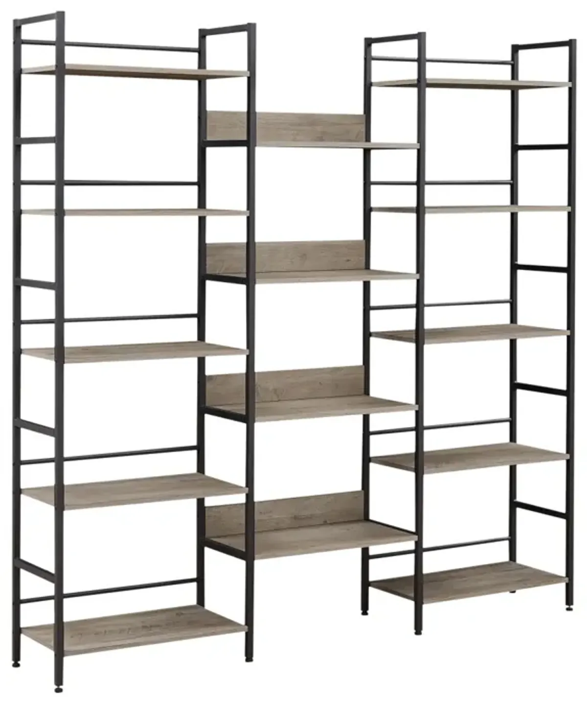 Retro Industrial Triple Wide Bookshelves, Grey, 69.3"W x 11.8"D x 70.1"H