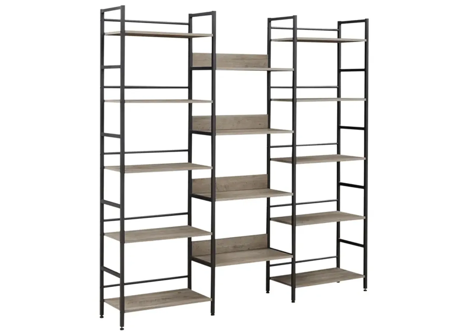 Retro Industrial Triple Wide Bookshelves, Grey, 69.3"W x 11.8"D x 70.1"H