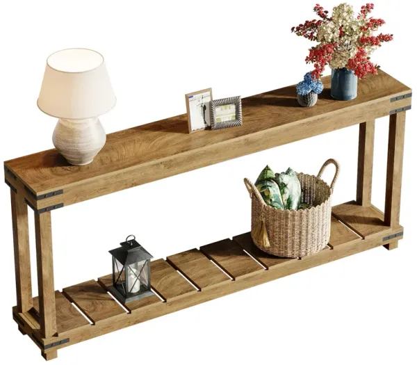 Tribesigns 70.9-Inch Console Table, Farmhouse Extra Long 2-Tier Sofa Table with Storage Shelves for Living Room, Entryway, Hallway, Foyer, Brown