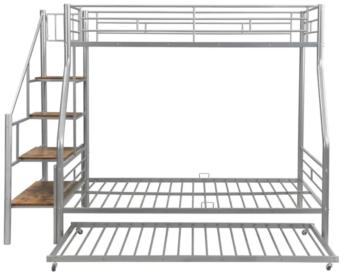 Merax Metal Bunk Bed with Trundle and Storage Staircase