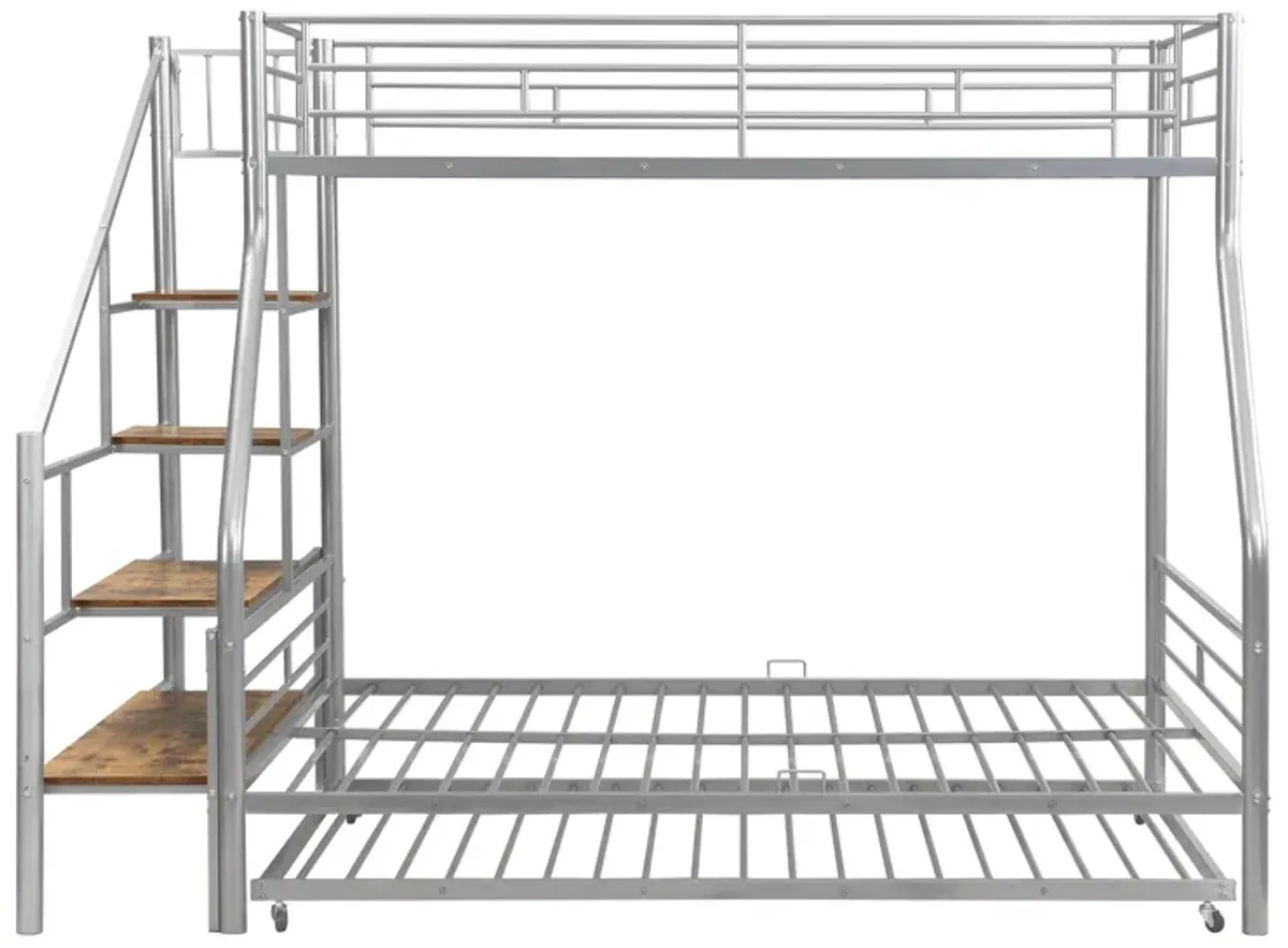 Merax Metal Bunk Bed with Trundle and Storage Staircase