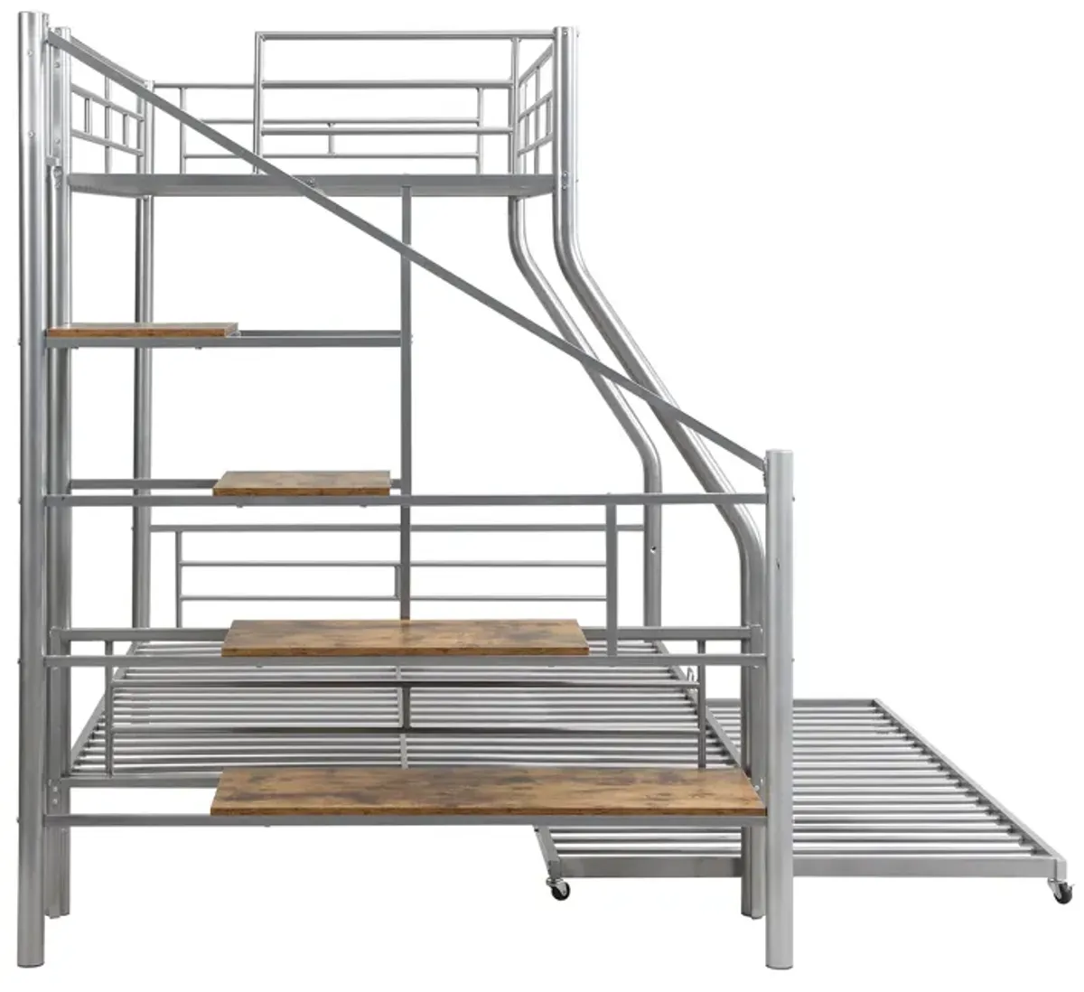 Merax Metal Bunk Bed with Trundle and Storage Staircase