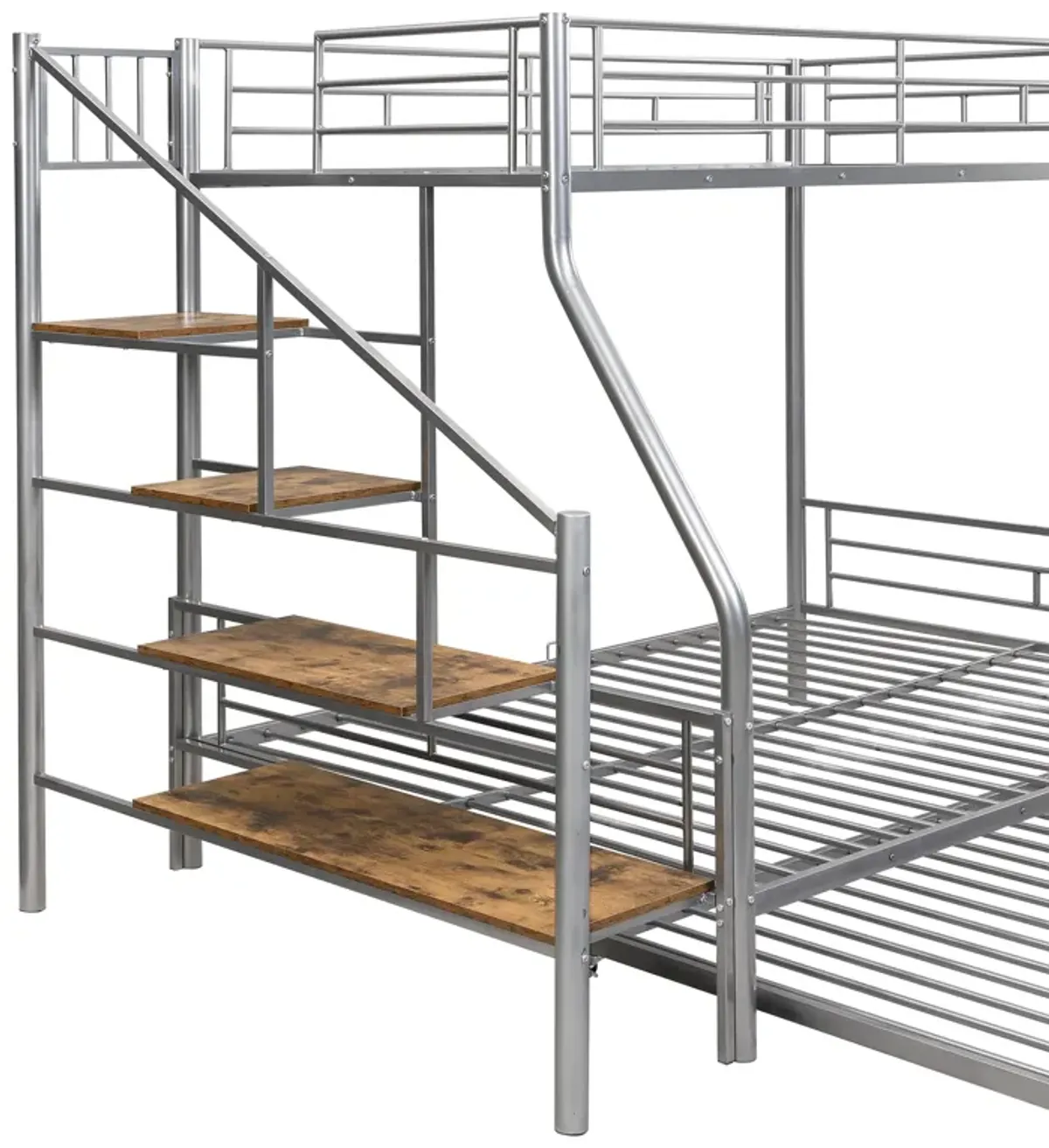 Merax Metal Bunk Bed with Trundle and Storage Staircase