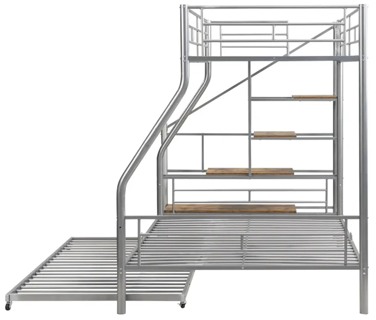 Merax Metal Bunk Bed with Trundle and Storage Staircase