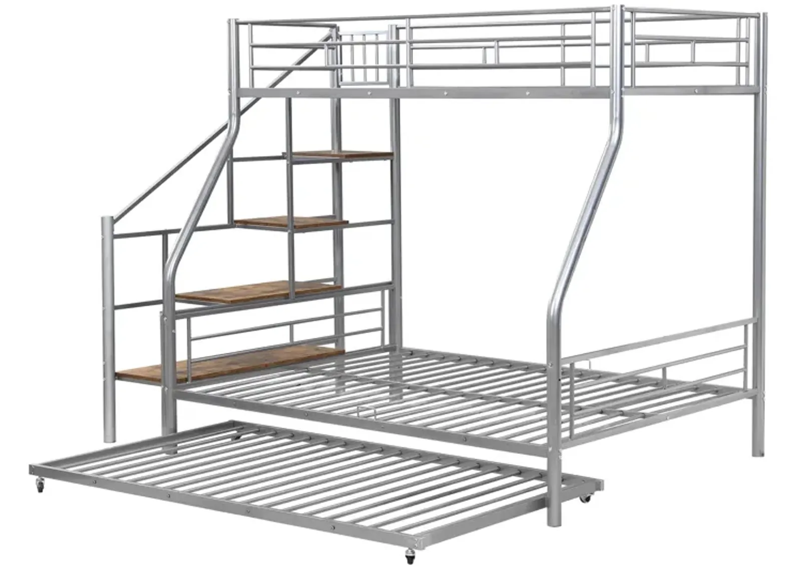 Merax Metal Bunk Bed with Trundle and Storage Staircase