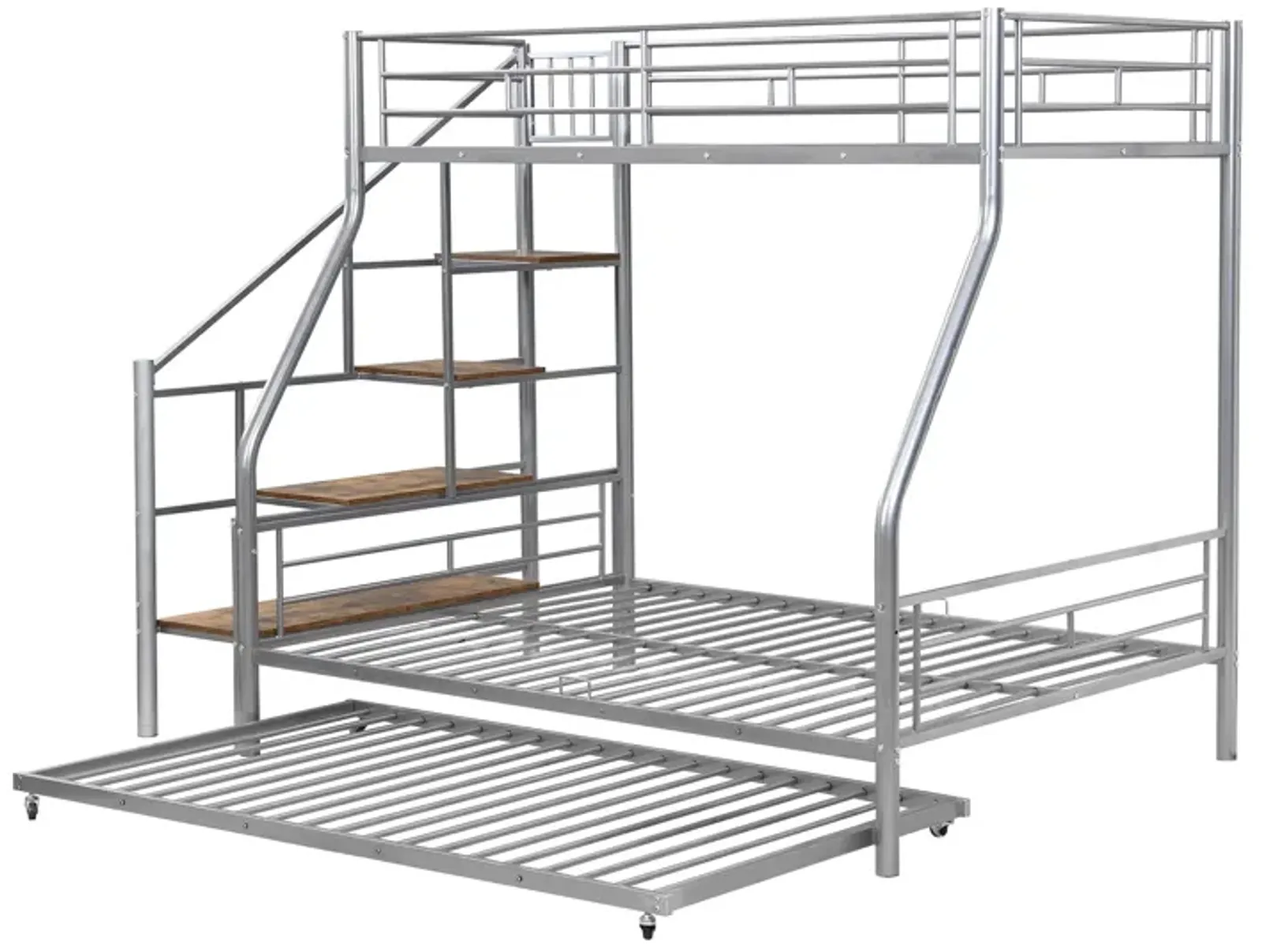 Merax Metal Bunk Bed with Trundle and Storage Staircase