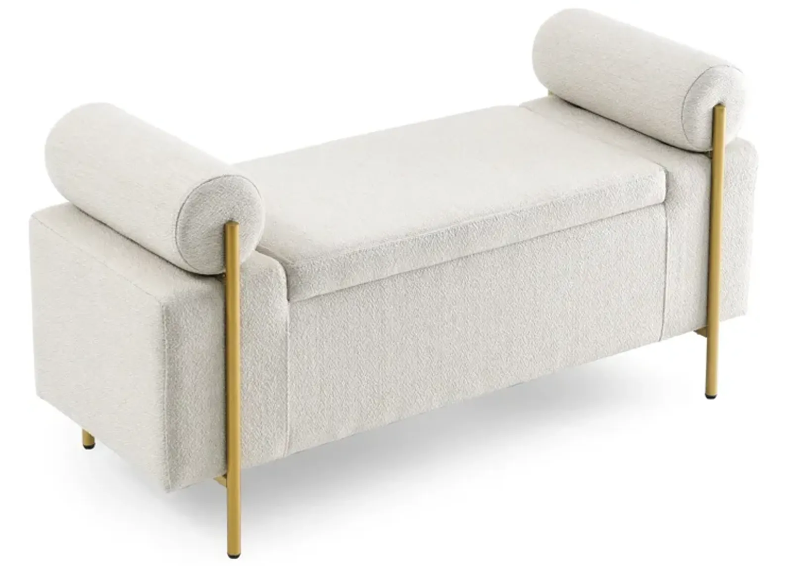 Hivvago Elegant Upholstered Linen Storage Bench with Cylindrical Arms and Iron Legs