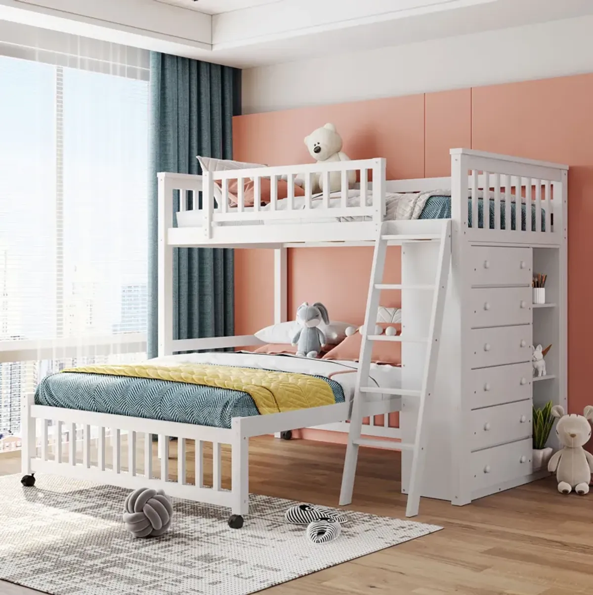 Merax Wooden Bunk Bed with 6 Drawers