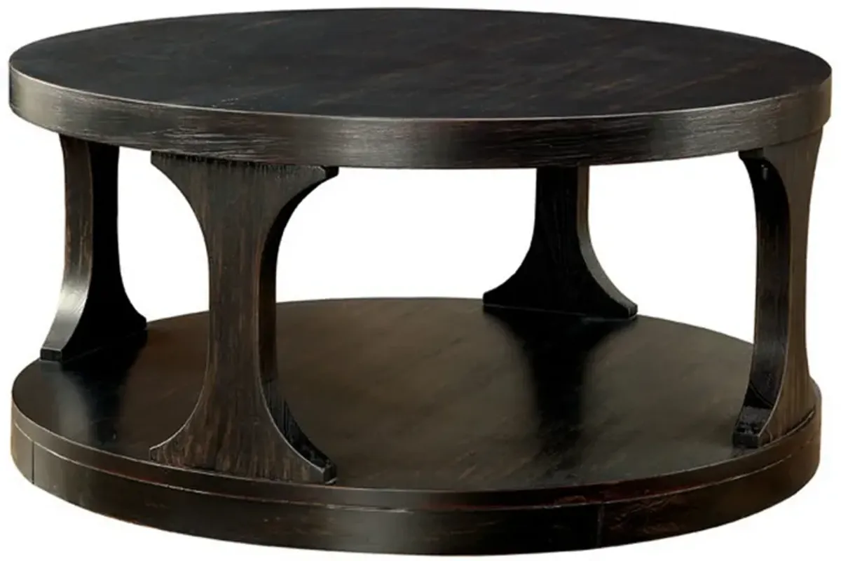 Carrie Transitional Coffee Table, Antique Black-Benzara